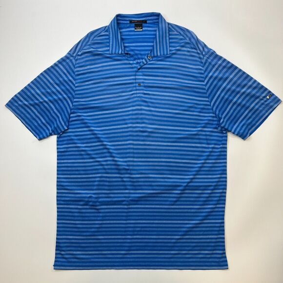 Nike Tiger Woods Shirt Mens XL Extra Large Blue Striped Dri Fit Snap Button Polo - Picture 2 of 8